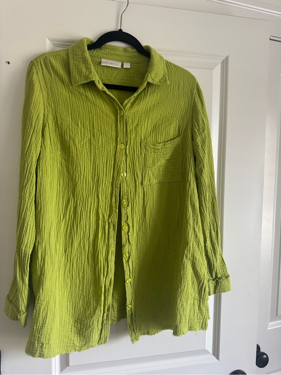 Belle by Kim Gravel Tops - Belle by Kim Gravel Bright Lime Textured Button-Up
